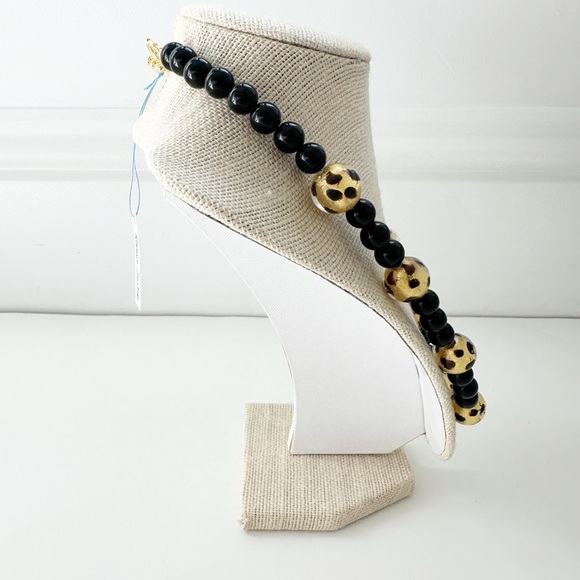NWT Genuine Gold Leaf Murano Glass & Black Onyx Necklace Beaded Black - Picture 4 of 6